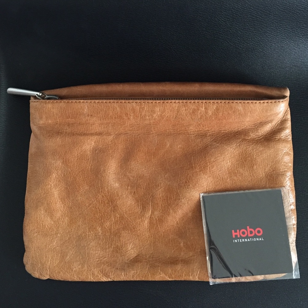 HOBO Tan Leather Clutch with Silver Handle - Picture 2 of 4